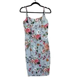 Asos Spaghetti Strap Floral Bodycon Midi Dress Blue Multi Size 6